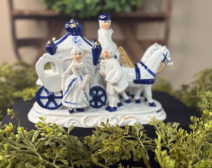 Vintage Porcelain Victorian Horse & Carriage Figurine