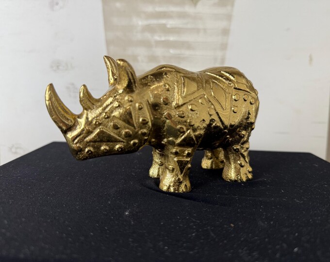 Brass MCM Rhino Cast Figure Sculpture 6" Long