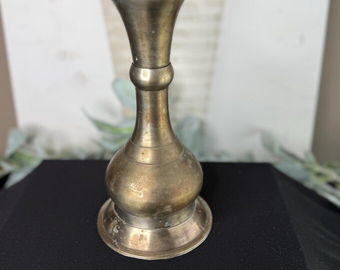 Patina Candle Holder: Metal & Pewter, 9" Tall