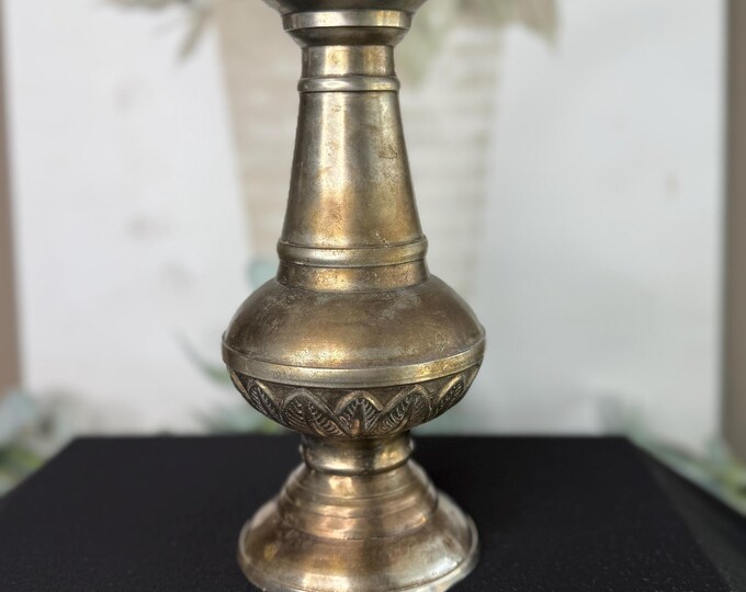 Patina Candle Holder: Metal or Pewter, 8.5" Tall