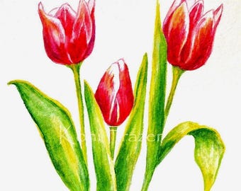 Original Tulips Watercolor Painting: Spring Floral Art (8x10)