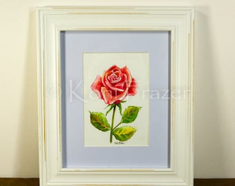 Red Rose watercolor painting, original watercolor painting of a rose, not a print, flower painting, flower art, 5 x 7