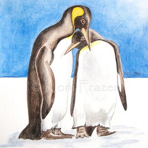 Original Penguin Watercolor Painting: Bird Art (9x12)