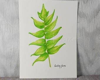 Fern watercolor painting, fern art, holly fern original watercolor painting, 9x12, fern art, fern painting, not a print, ready to frame