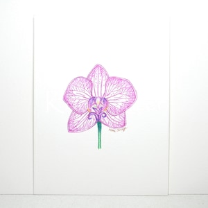 Orchid watercolor painting, Original watercolor, not a  print, flower painting, 5 x 7, ready to frame, purple orchid, fun gift