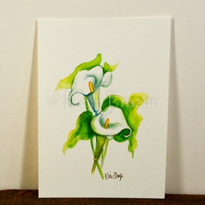 Calla Lily watercolor painting, Original watercolor flower painting, not a print, wall art, ready to frame, 5 x 7