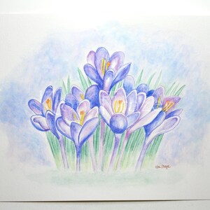 Crocus painting, spring flowers, original watercolor painting, floral painting, watercolor painting of crocus flowers, not a print, wall art