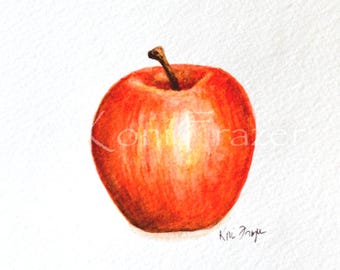 Original Watercolor Apple Painting: Kitchen Art, 5x7, Ready to Frame