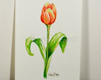 Tulip watercolor painting, watercolor painting of tulips, spring flowers, watercolor art, watercolor flowers,  5 x 7, not a print