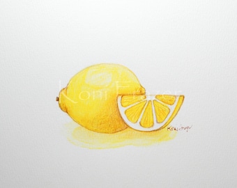 Lemon Watercolor Painting: Original Kitchen Wall Art (5x7)