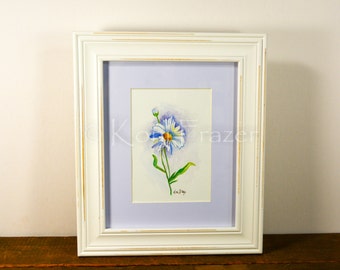 Daisy watercolor painting, ten most interesting flower series, Original watercolor flower painting 5 x 7, not a print