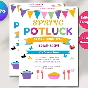 Invitation modifiable pour le repas-partage du printemps, imprimable, flyer pour le déjeuner-partage, toile