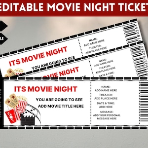 Printable MOVIE Gift Tickets. Cinema Themed Gift Reveal Ticket. Printable Boarding Pass. Instant Download. Movie Ticket Birthday Party.