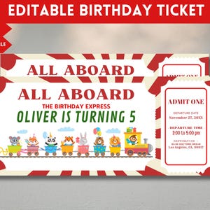 Train Birthday Ticket Invitation, Train Ticket Kids Invite, Blue Boy 1st Boarding Pass, Digital Editable Printable, Instant Download