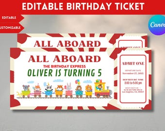 Train Birthday Ticket Invitation: Blue Boarding Pass (Digital Editable Printable)