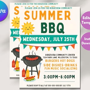 Modèle modifiable de flyer de soirée barbecue d'été, faire-part pour un repas personnalisé, toile