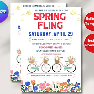 Spring Fling Flyer, Editable Spring Fling Festival Fundraiser Template, Canva