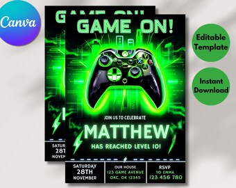 Neon Video Game Birthday Invitation: Gamer Party (Digital Download)