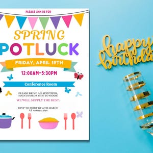 Editable Spring Potluck Invite Printable, Potluck Luncheon Party Flyer ...