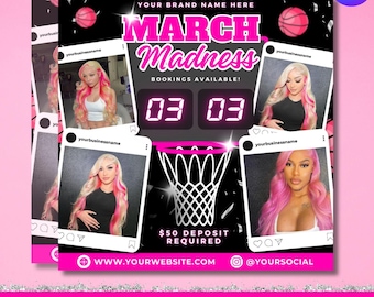 March Madness Booking Flyer: MUA Lashes Nails Hair (Canva)