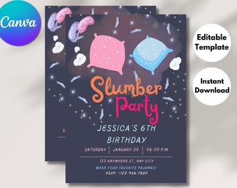 Slumber Party Invitation: Minimalist Sleepover, Editable Printable (Digital Download)
