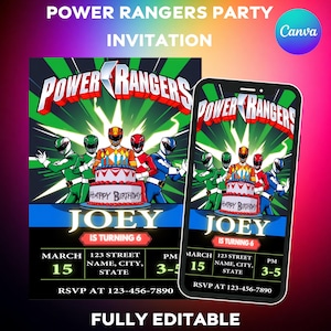 Power Rangers Birthday Invitation: Kids Party, Canva Editable