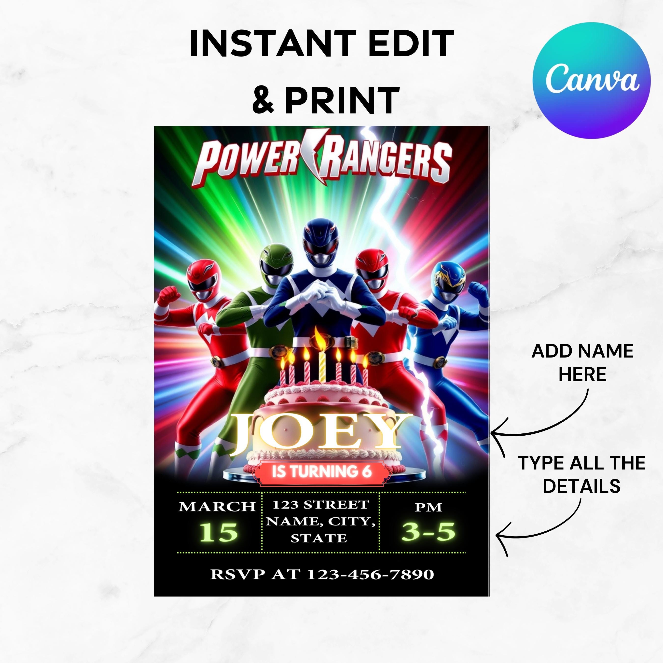 Power Rangers Birthday Invitation: Kids Party, Canva Editable - Etsy