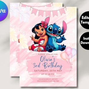 Editable Stitch Birthday Party Invitation Template, Cartoon Birthday Invitation, Stitch Birthday pool Party Invitation, Stitch Bday evite