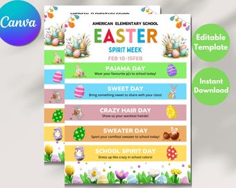 Easter School Spirit Week Flyer Template (Canva Editable)