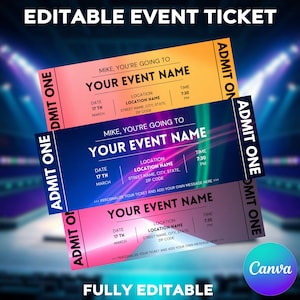 Event Ticket Template, Concert Ticket Template, Surprise Concert Tickets, Surprise Gift, Printable Concert Tickets Gift Idea, Canva Editable