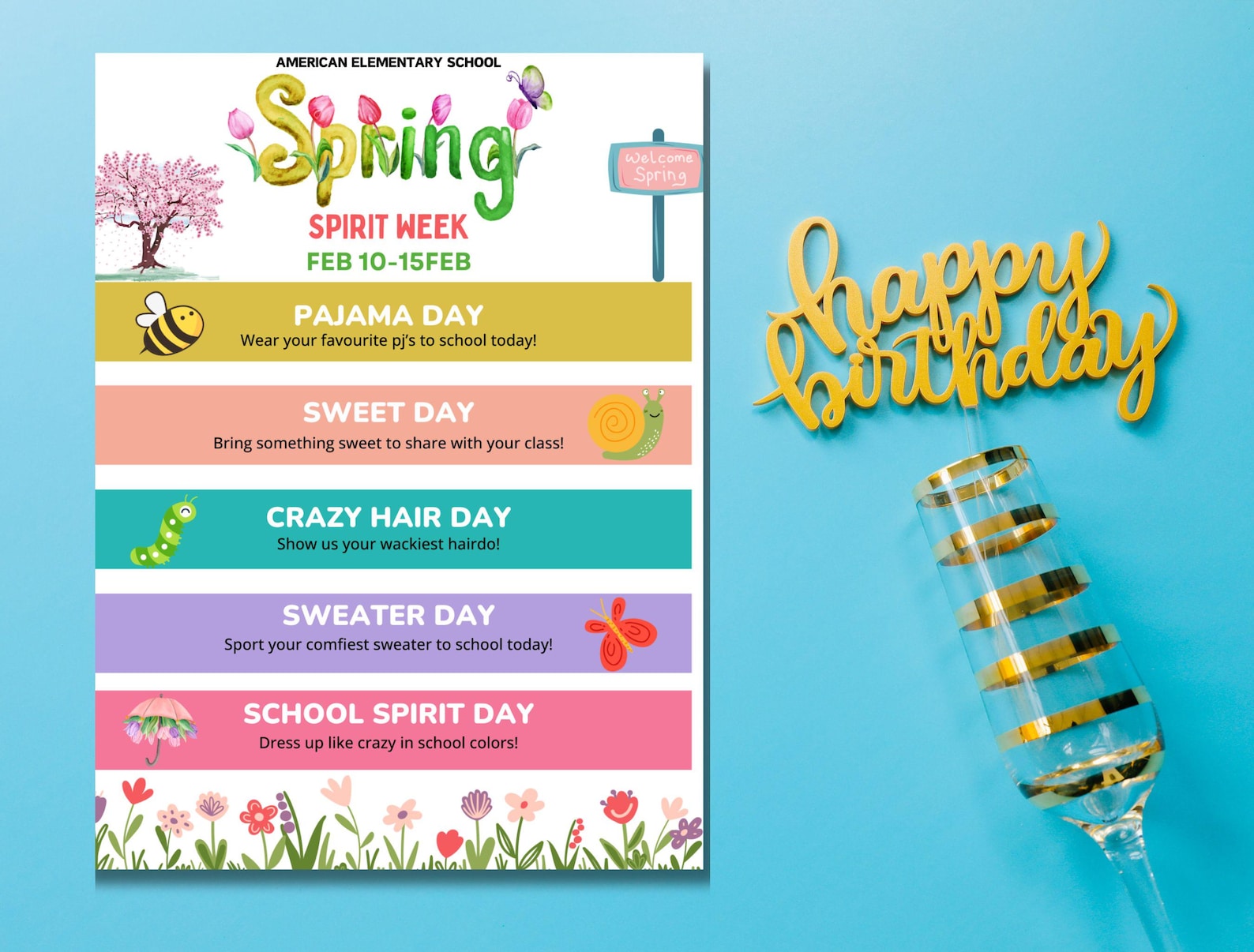 Spring Spirit Week Examples Editable Spring Spirit Week Flyer Canva Template, School Spirit ...