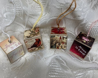 Christmas Ornaments, great gift for Christmas, gift for friend, Christian, set of 4 tree ornaments, John 3:16, Jesus, Faith, Hope, Charity
