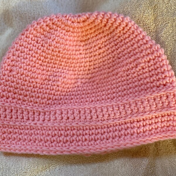 pretty and warm pink crocheted hat with free Christian gift tag