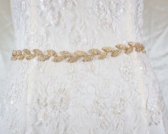 Gold or Silver Crystal "Leigh" Leaf Design Wedding Belt