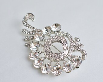 Silver Crystal Brooch for Wedding or Formal Occasion