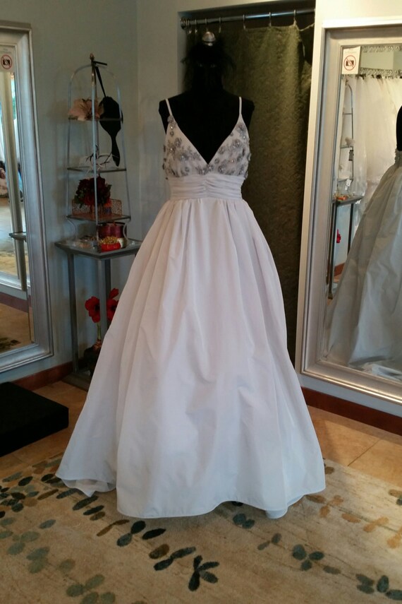 Silver Taffeta Ball Gown V Neck Wedding Dress With Pockets Etsy