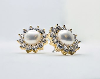 Radiant Pearl Earrings Adorned with Cubic Zirconia Brilliance