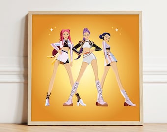 Póster de Kpop Demon Hunters, regalos para ella, arte de chicas Huntrix, póster para habitación infantil