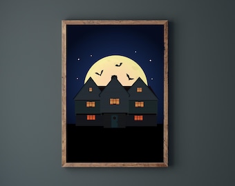 The Witch House Salem MA Art Print, Spooky Poster, Jonathan Corwin House, Halloween Art