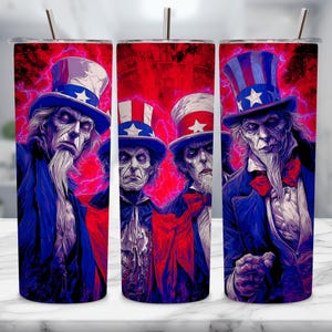 Horror Movie Characters 20 oz Skinny Tumbler Wrap, Killer Friend 4th July Tumbler, Scary Movie PNG, Scary Horror Tumbler Sublimation Design