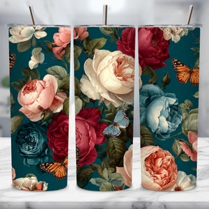 Blumen Tumbler Wrap, Blumen Tumbler PNG, 20 Unzen Skinny Tumbler Wrap, Sublimationsdesign, digitaler Download, nahtlose Tumbler, Geschenk für sie