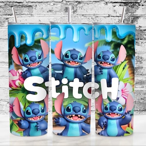 3D Stitch Tumbler Wrap | 20oz Cartoon Movie Tumbler | Watercolor Stitch Design PNG | Sublimation Tumbler Digital File
