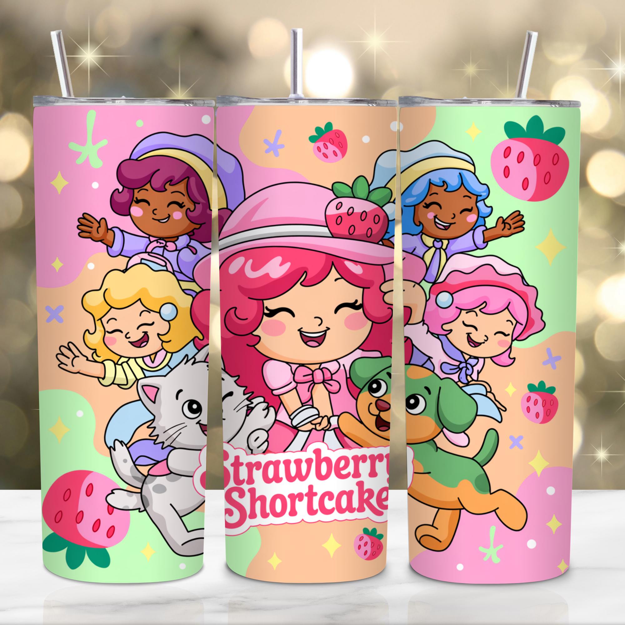 Berry Sweet Girl Cartoon Tumbler Wrap Design – Strawberry and Friends Theme, 20oz Skinny Tumbler PNG, Cute Kids Gift Wrap