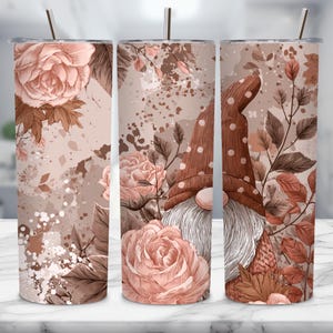 Gnome Tumbler Wrap, Floral Tumbler, Sublimation Design, Tumbler Wrap PNG, 20oz Skinny Tumbler, Digital Download, Best Selling Tumbler