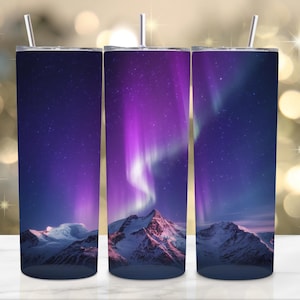 Northern Lights Tumbler Wrap | Watercolor 20oz Skinny Tumbler PNG | Aurora Borealis Sublimation Design | Night Sky Tumbler Wrap Digital File