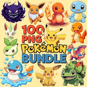 100 Pokémon PNG-Bundle | Cartoon PNG Sammlung | Pikachu Art, Pocket Monsters | Pokemon Sublimationsdesigns | Meistverkaufte PNG | Digital