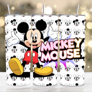 Famous Mouse Inspired 20oz Skinny Tumbler Wrap PNG, Loveable Cartoon Character Cup Wrap Sublimation File, Red Yellow Black Tumbler Design.