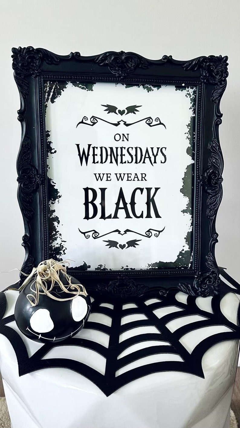 On Wednesdays We Wear Black 8x10 Art Print Halloween Sign, Halloween Poster, Goth Decor, Instant Download 2 JPGs and 2 PDFs image 1