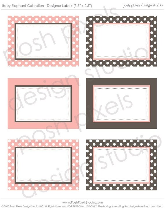Items similar to ELEPHANT LABELS Printable Designer Labels Baby