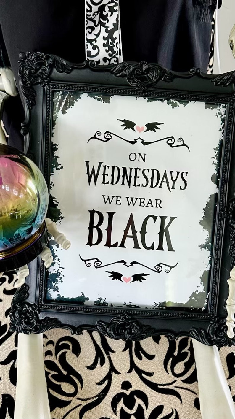 On Wednesdays We Wear Black 8x10 Art Print Halloween Sign, Halloween Poster, Goth Decor, Instant Download 2 JPGs and 2 PDFs image 3